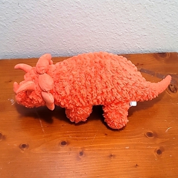 MANHATTAN LITTLE JURASSICS ORANGE TRICERATOPS DINOSAUR 13 LONG PLUSH TOY - Picture 3 of 6
